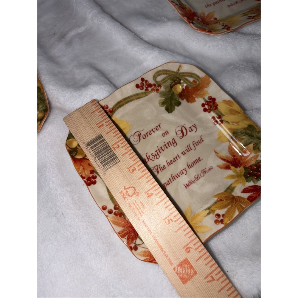 222 Fifth AUTUMN CELEBRATION Forever Square Appetizer Plate Set 8 Thanksgiving - Picture 7 of 9